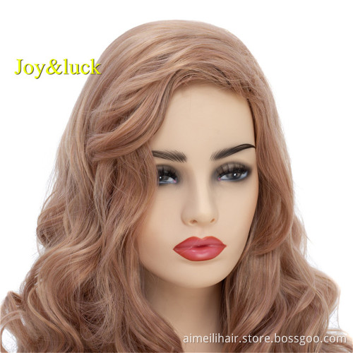 Long Rose Gold Color Natural Wavy Synthetic Wigs for Women or DIY Curly Wigs for Women Wave Hair Style